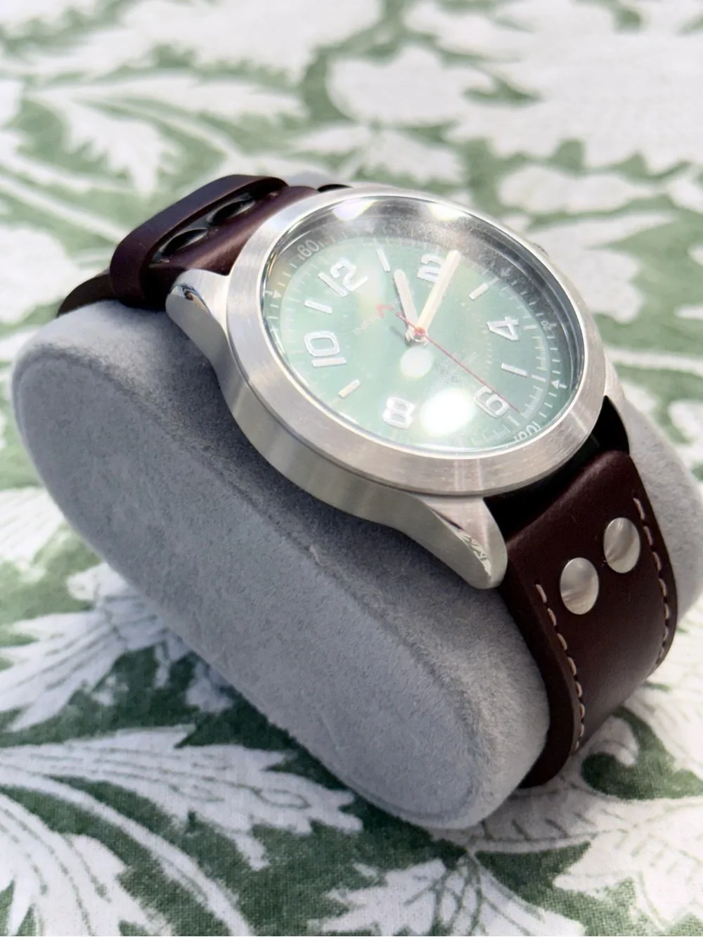 INFANTRY Green Dial Field Watch with Brown Leather Rally Strap